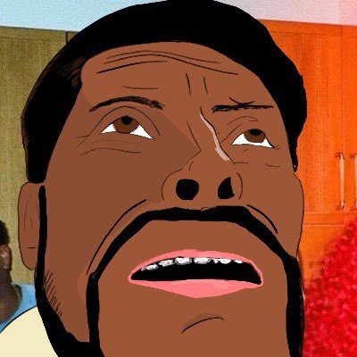 An illustrated portrait of a Black man with a mustache looking upward in awe or disbelief serves as a meme format (the "astonished" face). It humorously captures the post's sentiment—Ansem's shock at seeing a small $10K market cap crypto he replied to on X skyrocket to $1 million.