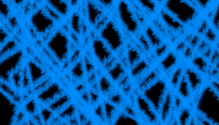 An abstract pattern of densely woven blue threads or yarn creating an intricate crisscross mesh texture against a black background.