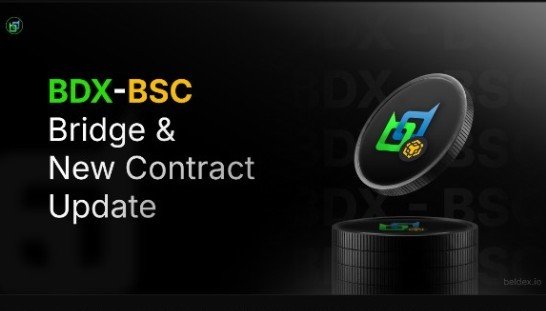 The image is a promotional graphic from Beldex announcing a "BDX-BSC Bridge & New Contract Update," featuring the Beldex coin logo and branding against a dark background. It relates to the post by visually reinforcing the message about the new BDX-BSC contract introduced to replace the previous one affected by unauthorized activity.