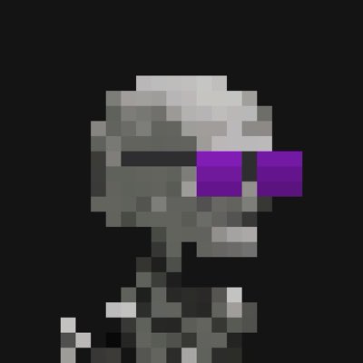 A pixel art skeleton character wearing purple sunglasses, appearing as a new profile picture for a self-proclaimed "Argonaut" associated with the @lphaCentauriKid social media handle.