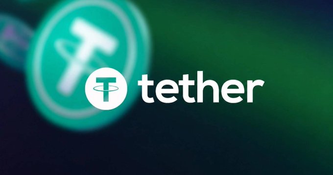 The image displays the Tether logo and wordmark in white against a blurred green background. The accompanying post announces that Tether's gold holdings exceeded 146 metric tons in Q2 2026, alongside approximately $5.8 billion in Bitcoin reserves.