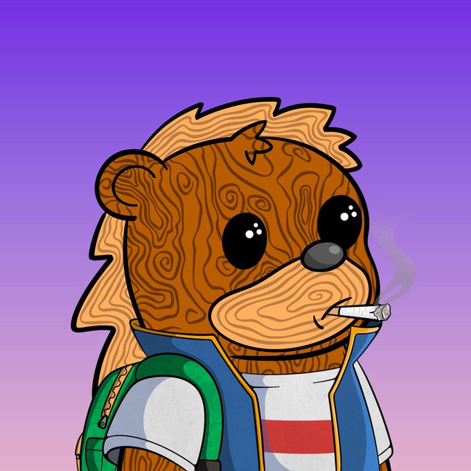 A cartoon-style illustration of a hedgehog character with large expressive eyes, smoking a cigarette, wearing a blue jacket over a white and red striped shirt, and carrying a green backpack, set against a purple gradient background. The cool, edgy vibe of the mascot aligns with the casual, community-driven "GM" Sunday greeting promoting engagement with NomismaNetwork.