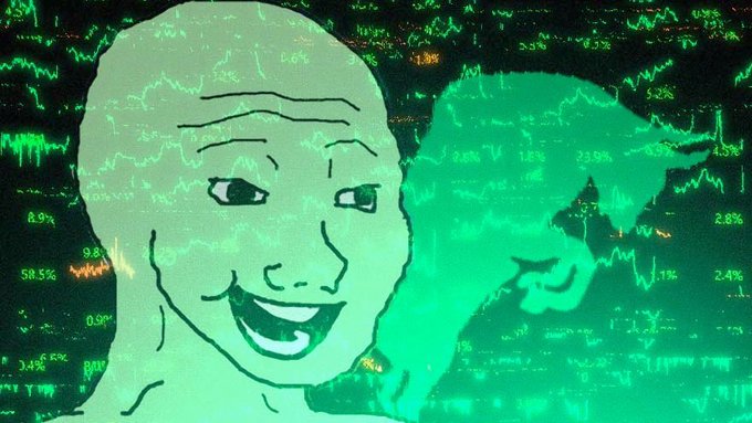 A cartoon of a person smiling with a bull's head behind him and an Ethereum logo near his head that says $Wojak OGs. The caption above the picture reads: "Ethereum bull market led by $Wojak OGs will always be OGs— battle-tested!". This image is related to this post because it depicts two bulls (a person) with a large Ethereum block on their backs and both have smiling faces, representing the crypto coin's recent bull run.