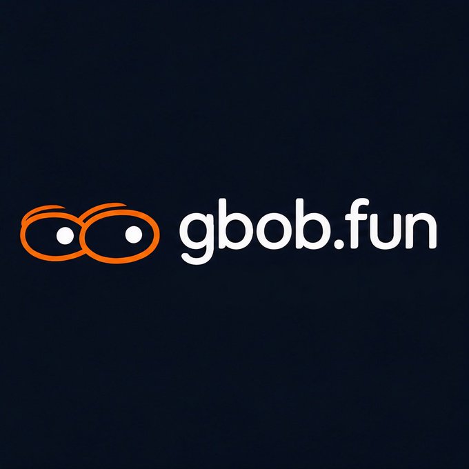 A dark background displays the orange logo and text "gbob.fun."