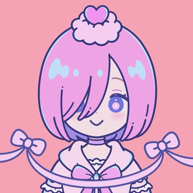 An anime-style chibi character with pink hair, a heart hair accessory, and a frilly dress poses against a pink background. The cute, sweet aesthetic of the illustration complements the post's playful tone, fitting with the XRP community hashtags celebrating supporters of the cryptocurrency.