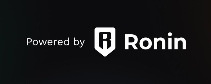 A dark screen displays the text "Powered by Ronin" with a stylized 'R' logo between the words.