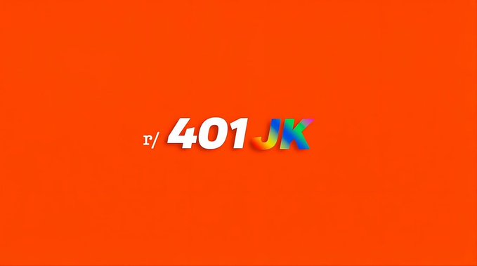An orange background displays 'r/ 401JK' with colorful, rainbow-tinted text.