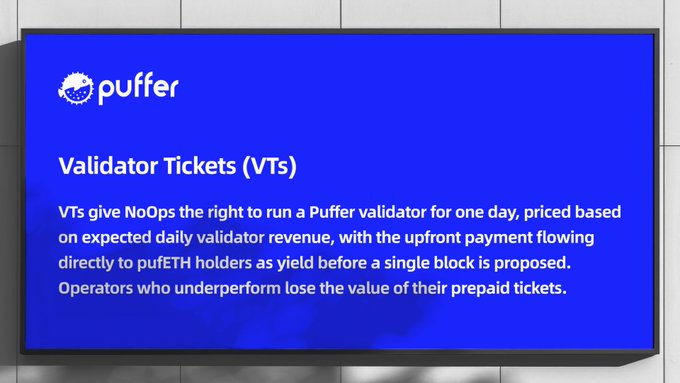 The image shows a blue sign with white text that reads "Validatedator Tickets (VTs)". The sign also includes an explanation of what VTS are and their relationship to NoOps, as well as details about how they work.
