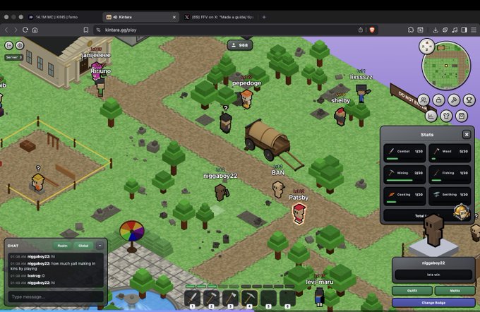The image shows a computer screen displaying a Minecraft game with various characters, including a character named Kat who keeps yelling at another character named Kate for playing kintara all day instead of doing her own tasks. The game also includes an item called "Kintara" that is being used by the character Kate. The post suggests that the player's dedication to the game and their desire to be recognized as a top player are driving them to yell at others, including Kate.