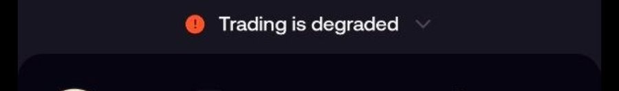 The image shows an alert that says "Trading is degraded," which highlights the trading app's malfunction during a significant price drop of the $CATE token.