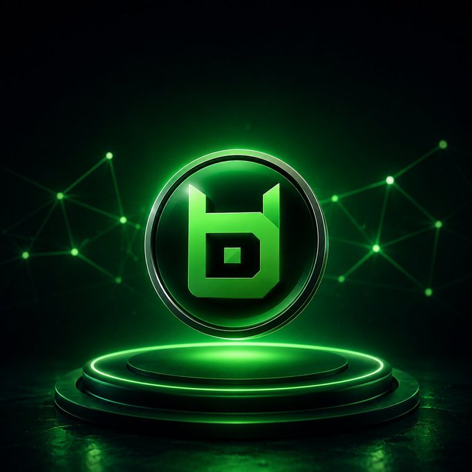 A glowing green Beldex logo hovers above a circular neon-lit platform against a dark background with network-like node connections, visually representing the protocol's decentralized privacy network. The image reinforces the post's message about Beldex's (@BeldexCoin) solution to blockchain transparency by embedding privacy at the base layer.