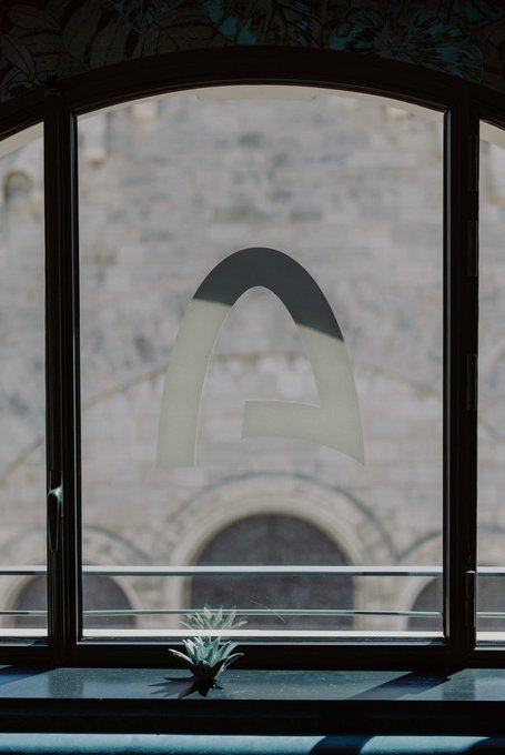 The image features a plant sitting on top of a window sill, with an arch visible through the glass. There is also a post on the left side of the photo that reads "Are you bullish on @arc? Check". The combination of these elements creates a visually interesting scene and suggests that someone might be interested in investing or following the stock market.