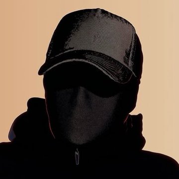 A stylized, dark silhouette of a person wearing a baseball cap and hoodie against a muted orange-tan background, with no text visible.