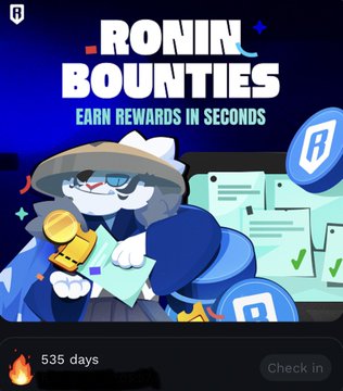 The image features a cartoon cat wearing a hat, holding a gold coin, and standing next to a computer monitor with a stack of papers on top. The text in the image reads "@AxieInfinity #AtiasBlessing #Ronin #Zentry". This is likely part of an advertisement or promotional post for a game or app that rewards players with points for completing tasks or challenges, such as checking in to play or interacting with the cartoon cat character.