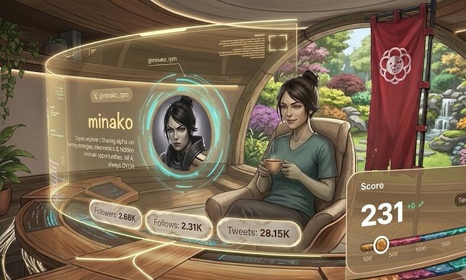 The image features a woman sitting in an office chair with her feet up while holding a cup of coffee. The background shows a computer screen displaying information about the NFT minting process. A caption below the image reads, "Remember the absolute chaos of early NFT mints and gas wars? Web3 has come so far Lately, my routine has been incredibly smooth thanks to @useTria".