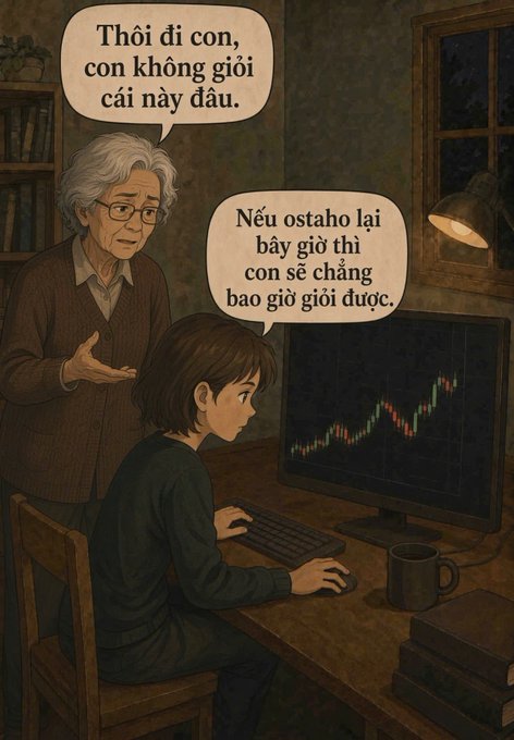 The same anime-style illustration of the grandmother and boy at the computer with identical Vietnamese speech bubbles about trading skills.