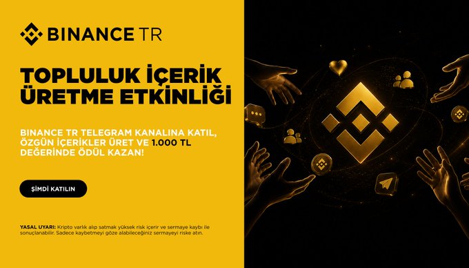 The image features a poster for a Bitcoin trading platform called Binance Tr. The poster displays an advertisement with a gold logo of a Bitcoin symbol surrounded by various social media icons such as Twitter handles, Facebook logos, and Instagram images. The text on the poster includes phrases like "Topluk icerik", "Uretme Etkinlüki", "Binance Tr", and "Simno katlinan katlina". These phrases are related to Bitcoin trading and emphasize the platform's focus on social media marketing, content creation, and community engagement. The image also includes a quote from a user who has won a digital gift voucher worth 1,000 TL for their original commentary.