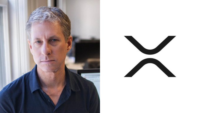 Chris Larsen, co-founder of Ripple, pictured alongside the XRP logo, representing the billions of dollars worth of XRP he holds.