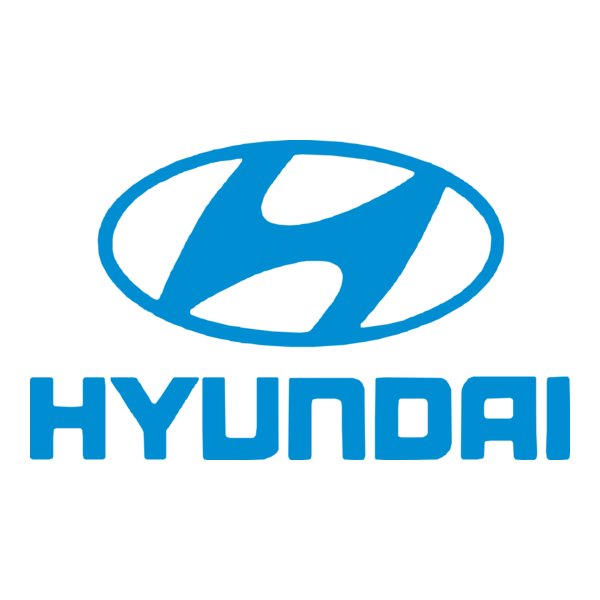 The blue Hyundai logo, featuring the brand's signature stylized 'H' inside an oval, is displayed above the company name.