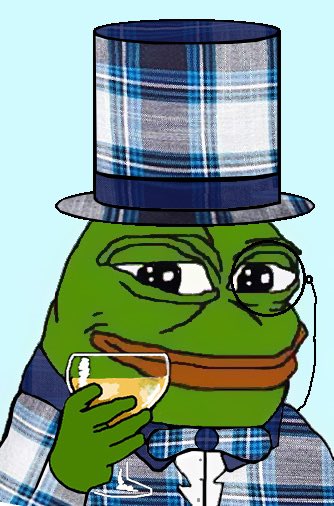 A cartoon illustration depicts a green anthropomorphic frog wearing a monocle and a blue plaid top hat and suit, holding a glass of white wine with a red 'X' marked on the glass.