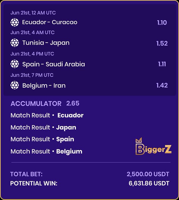 The image shows a purple background displaying information about a soccer match between two teams from different countries, including their respective home countries and the results of the game. The text indicates that the team with the higher score has won the match, as they have accumulated more points than the other team. The post also mentions potential winnings for those who placed bets on the outcome of the match.