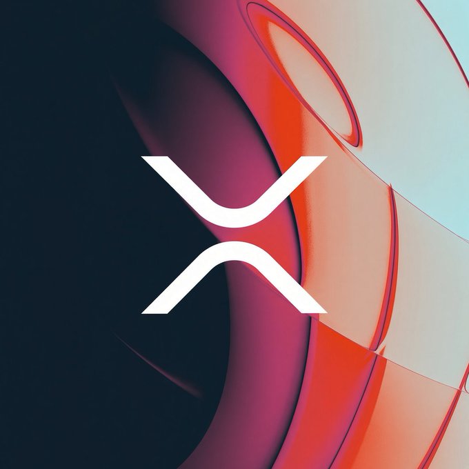 The XRP cryptocurrency logo displayed against a dark background with red and orange circular elements.