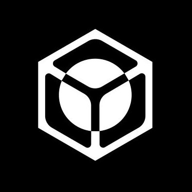 A black and white geometric logo featuring a hexagon containing a circle and a downward-pointing Y-shaped design.