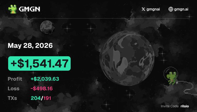 The image shows an animated poster displaying various planets as part of a video game that appears to be sponsored by GMGN. The planets are depicted in different colors, creating a visually appealing display. The poster highlights the game's theme and encourages viewers to engage with the advertisement using a specific hashtag or code provided on the poster. There is also text present within the image that mentions a giveaway where players can win a $1.5k payment.
