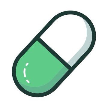 A simple digital illustration of a green and white pharmaceutical pill or capsule on a white background.
