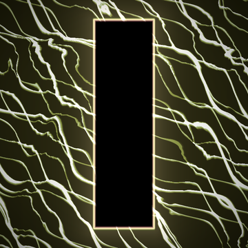 An abstract image featuring a dark vertical rectangular frame surrounded by a wavy, glowing yellow-green pattern on a black background.