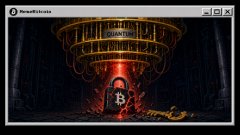 The image displays the text "QUANTUM COMPUTING THREAT" above a Bitcoin symbol surrounded by red energy and a large mechanical structure, with the Reddit r/CryptoCurrency forum visible at the top. It visually illustrates the post's warning about quantum computing's growing capability to potentially crack Bitcoin private keys, emphasizing that today's cryptographic security is only as reliable as current computational limits allow.