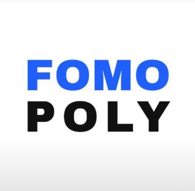 A logo graphic displaying the text 'FOMO POLY' with 'FOMO' in blue letters and 'POLY' in black letters on a white background.