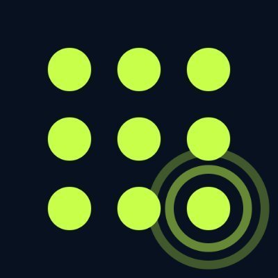 The image shows a 3x3 grid of green dots on a dark background, with the bottom-right dot emitting concentric circles resembling a signal or broadcast, symbolizing connectivity or expanding network reach. This visual aligns with the post's message about exploring @EvidentGrid, suggesting engagement, outreach, or an active whitelist opportunity.