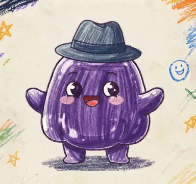 A cheerful cartoon blueberry character wearing a black fedora hat is drawn with purple crayon, surrounded by colorful stars and a smiley face doodle, promoting an upcoming NFT launch on OpenSea.