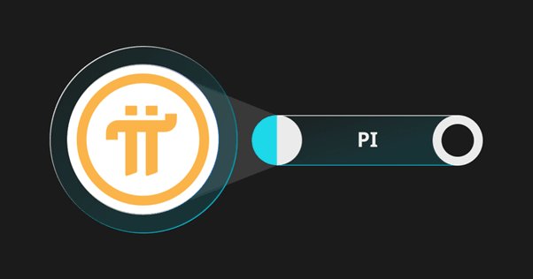 The image features the Pi Network logo (a stylized orange Pi symbol within a white and dark circle) connected to a dark pill-shaped bar displaying the ticker "PI" with a teal and white toggle accent, symbolizing the Pi cryptocurrency's branding referenced in the accompanying post about Protocol 26 and Protocol 27 upgrades.