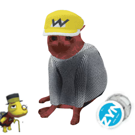 A surreal image of a capybara wearing a yellow Wario-style hat and a chainmail-like garment, with a small yellow character in the bottom left corner.