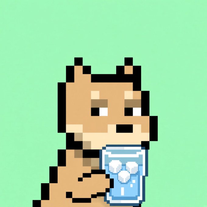 A pixel art illustration features a brown, bear-like animal holding a blue can with a white paw print design against a light green background.