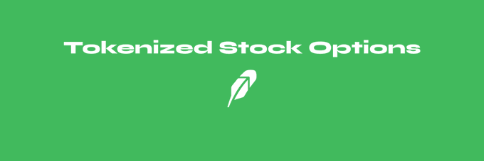 A green banner displays "Tokenized Stock Options" in white text above a stylized arrow/quill logo, visually reinforcing the post's announcement that Arrows is the first fully collateralized options trading platform for tokenized stocks on Robinhood Chain.