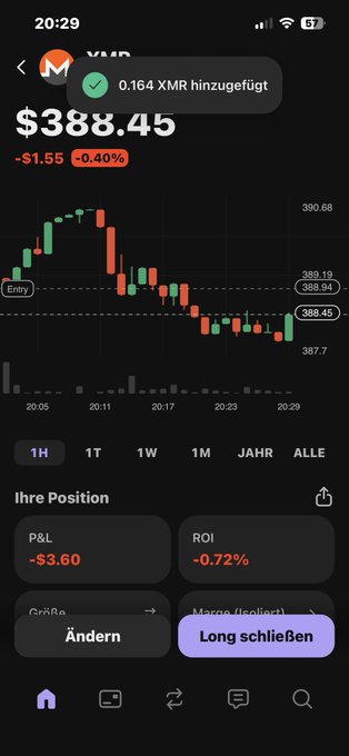 The image shows a phone screen displaying a stock chart with various data points such as opening prices, high and low prices, and volume information. The chart indicates that there has been a significant increase in the value of Bitcoin over time. The text on the screen reads "I'M buying xmr all the time, I'M addicted to perps Gotta reload my money for perps when moon is spots". This message seems to be related to the stock chart and Bitcoin, as it suggests that the person might have invested in Bitcoin or is considering investing in it. The post also mentions a long session of trading, which could imply that the individual has been actively monitoring and managing their investments in Bitcoin.