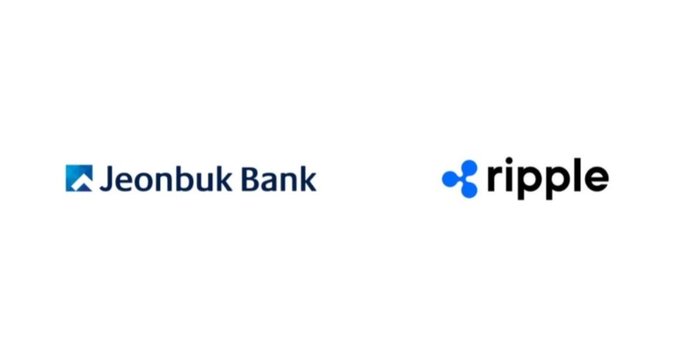 A white background displays the 'Jeonbuk Bank' logo on the left and the 'ripple' logo on the right, indicating a partnership.