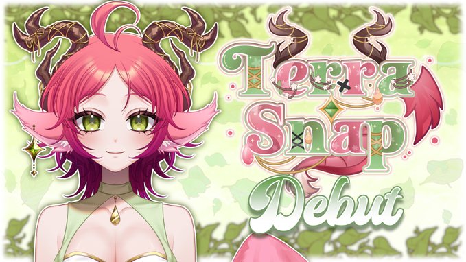 Anime-style promotional graphic featuring a pink-haired character with horns and pointed ears, alongside stylized text reading 'Terra Snap Debut'.