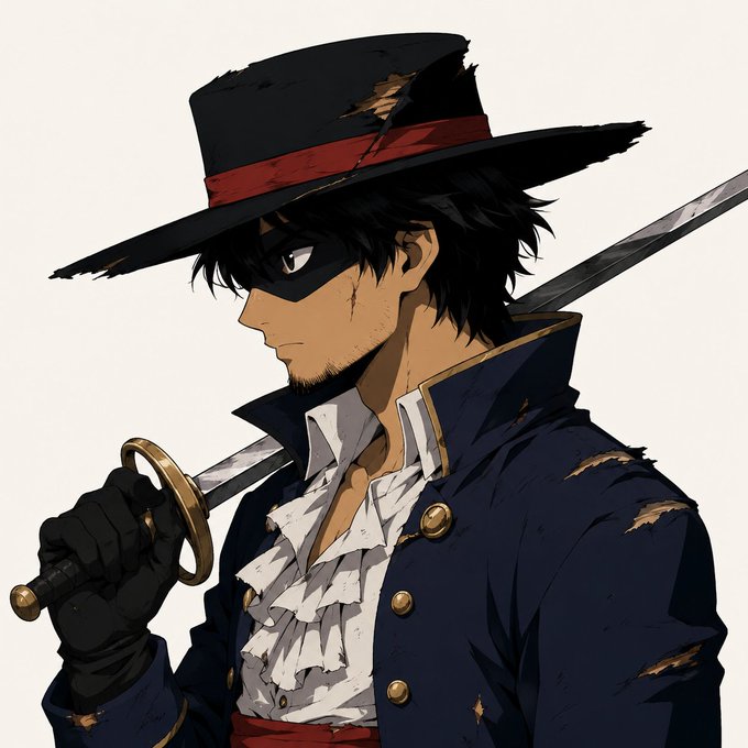 A rugged anime-style swordsman with a torn wide-brimmed hat and bandana grips a sword over his shoulder, his battle-worn attire mirroring the post's "gm" sentiment of resilience despite the crypto market downturn.
