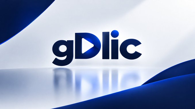 A sleek logo design for 'gblic' featuring dark blue text with a play button icon in the 'b', set against a flowing white and blue background with a reflective surface below.