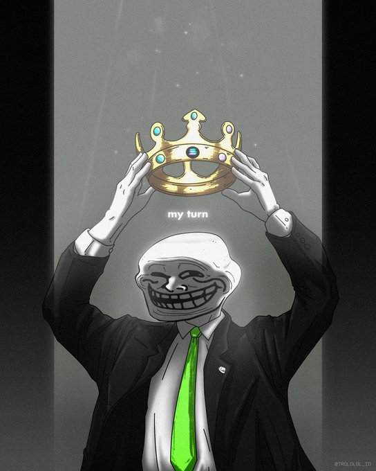 The image features a man wearing a suit, tie, and holding a crown above his head with both hands. The caption reads "my turn", which could be interpreted as a reference to the idea of taking control or making a change.