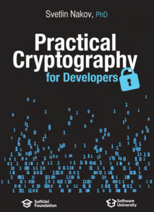 The book cover for 'Practical Cryptography for Developers' by Svetlin Nakov, PhD, published by SoftUni Foundation and Software University.
