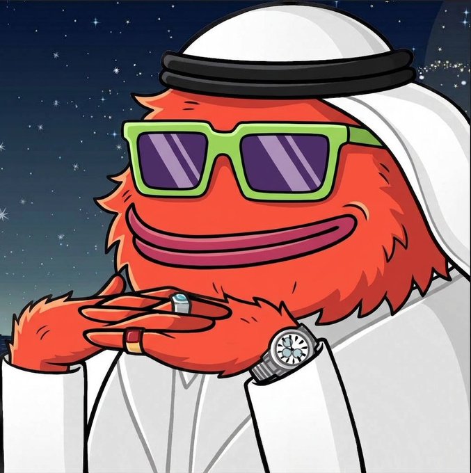 A cartoonish orange furry character wearing a white headdress and green sunglasses poses smugly against a starry night background, adorned with rings and a luxury watch. The image cleverly represents "$AVAX" (Avalanche cryptocurrency) as a confident, flashy figure "getting its flowers" (praise) from everywhere, matching the celebratory hype in the post.