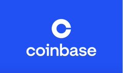 The image shows the Coinbase logo and brand name in white text on a blue background, directly representing the company mentioned in the post as it expands its platform to offer both crypto and US stock trading in a single super app.