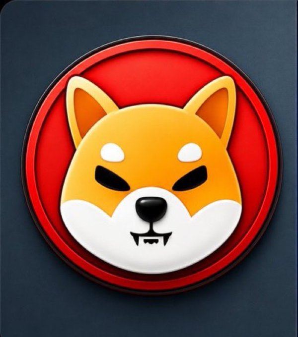 A 3D-styled digital illustration of a Shiba Inu dog face with an angry expression set against a red circular background.