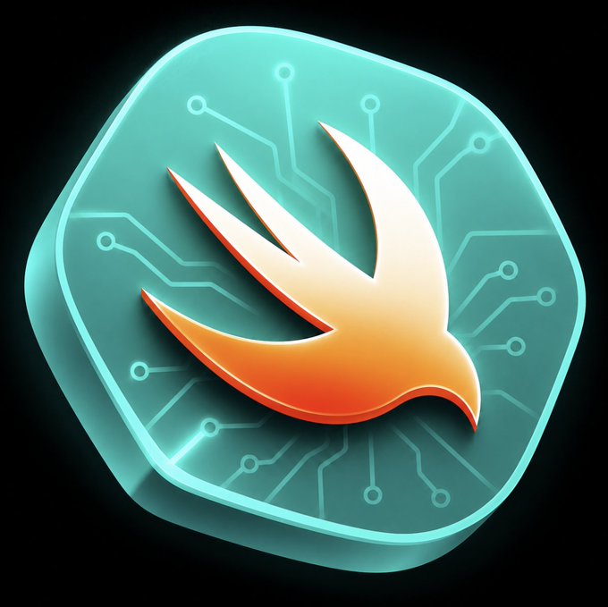 A glowing teal hexagonal icon featuring the orange and white Swift programming language logo over a circuit board pattern. The celebratory post likely marks a significant achievement or breakthrough for a developer working with Swift.