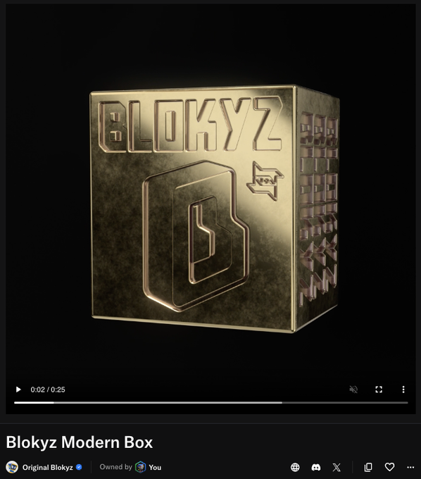 A YouTube video screenshot titled 'Blokyz Modern Box' showing a 3D-rendered metallic cube with 'BLOKYZ' and a logo on it.